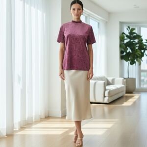 Modern Minimalist Purple Rich Velvet Paisley Top SZ M